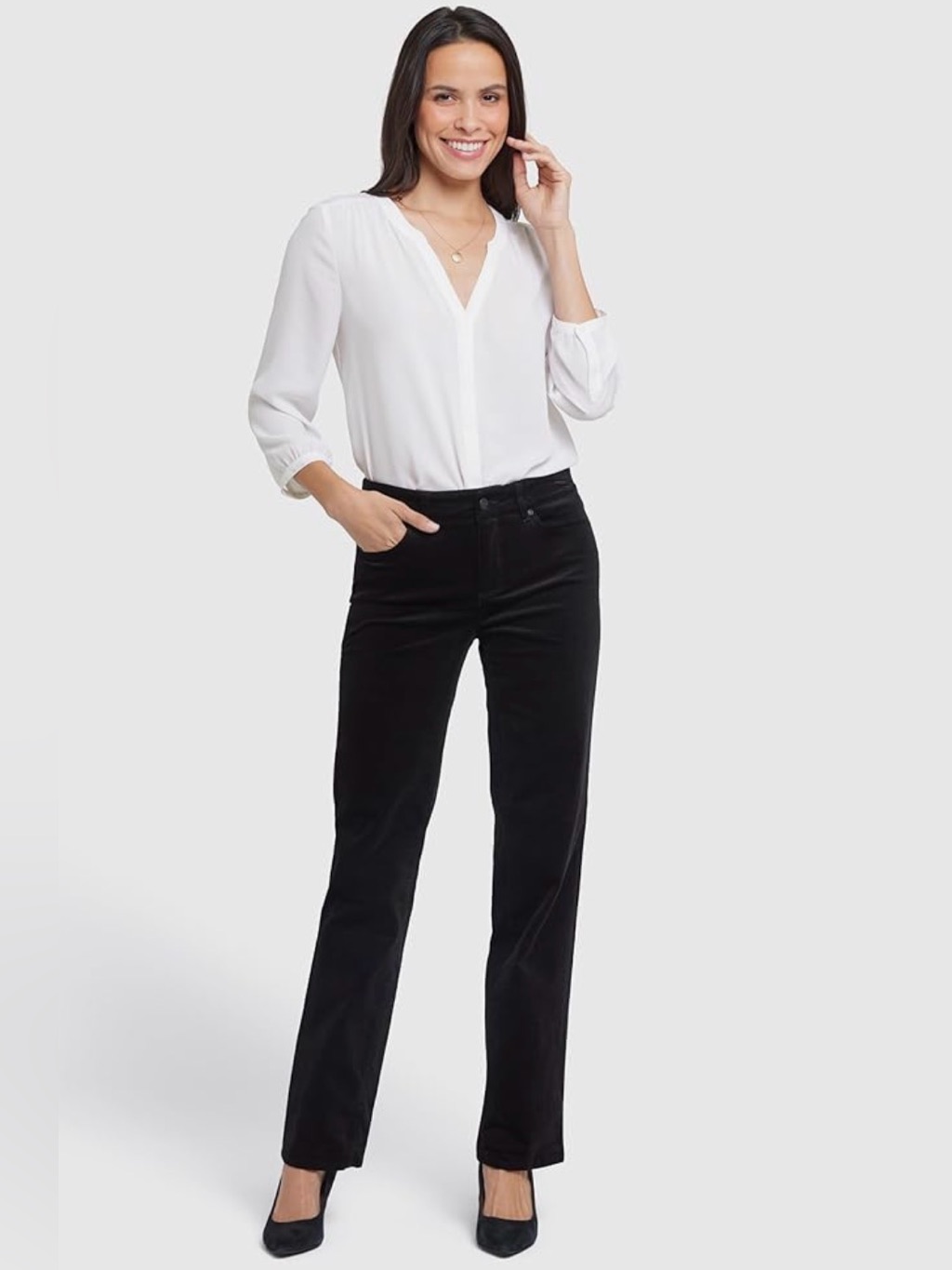 Nydj Black Marilyn Straight Corduroy Pants Velvet Jeans Size 18p